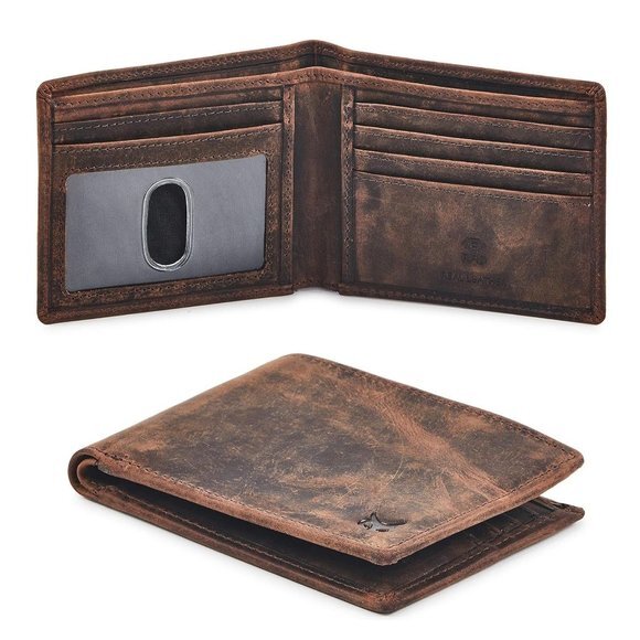 Real Leather Mens Bifold Wallet RFID‎ Blocking Slim Minimalist Front Pocket - Picture 1 of 5